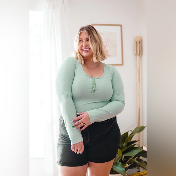 COUNT ON ME RIBBED BODYSUIT IN SAGE - Picture 1 of 11